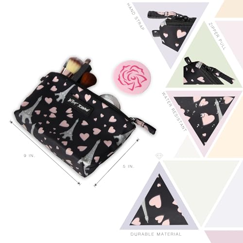 8.5 Inch Zipper Cosmetic Pouch Small Toiletry Bag Lightweight Durable Polyester Organizer with Inner Zipped Pocket Good For Makeup Accessories and Travel Needs (Paris Love) - view 2