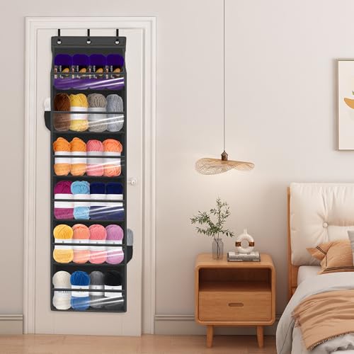 Over Door Organizer with 6 Extra Large Pockets 12 Side Pockets, Sturdy Closet Storage Rack, Hanging Storage Organizer with Clear Window for Shoes, Diaper, Bedroom, Bathroom, Black, 6-Pack - view 3