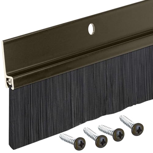 Brown Aluminum Brush Door Sweep for Bottom of Door Exterior, 36 Inch, Metal Door Sweep for Interior & Exterior Doors, Storm Doors, & Screen Doors, Seals Gaps up to 1-1/2", Made in USA