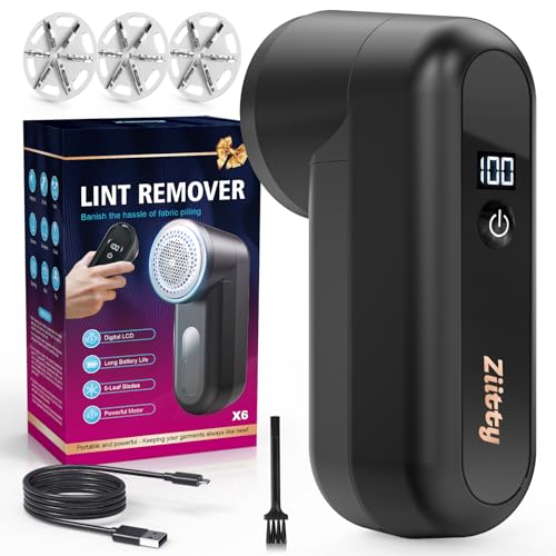 Fabric Shaver, Lint Remover for Clothes, Type-C Rechargeable Lint Shaver with LCD Display & 6-Blade, Sweater Shavers to Remove Pilling，Fuzz Remover Fabric Shaver for Clothing and Furniture