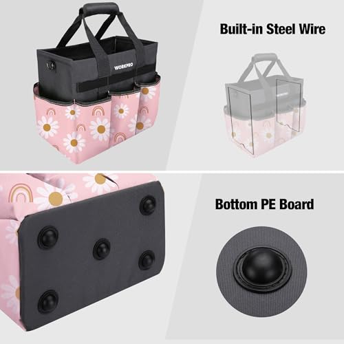 Garden Tool Bag, 10 Pockets and Shoulder Strap, Floral Pink - view 5