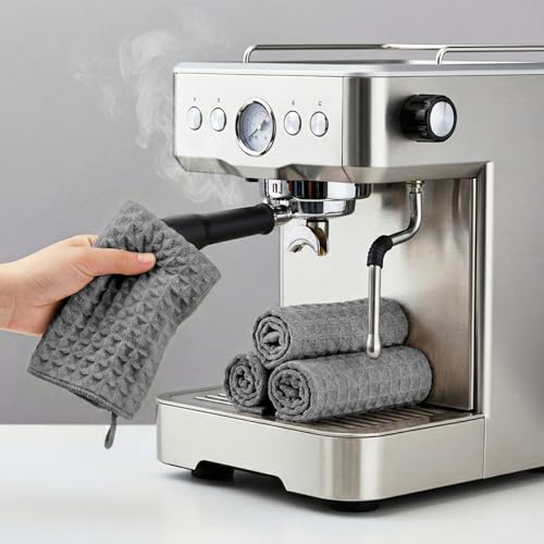 4 Pcs Barista Towels Barista Microfiber Cloths Professional Cleaning Towels Coffee Machine Accessories for Steam Wands, Countertops And Milk Frothers, Coffee Bar Essentials, Dark Gray(12”x12”) - view 3