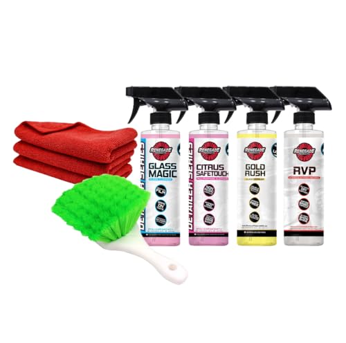 Renegade Essential Cleaning Bundle – Complete Car & Truck Detailing Kit with 4 Sprays, Microfiber Towels & Wheel Brush – Interior & Exterior Cleaner Set