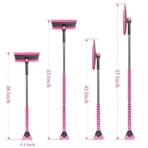 57 Inch Snow Brush & Broom with Ice Scraper for Car Truck Windshield, Pink - view 7