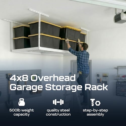 MonsterRax 4x8 Overhead Garage Storage Rack, White, 24"-45" Height - view 2
