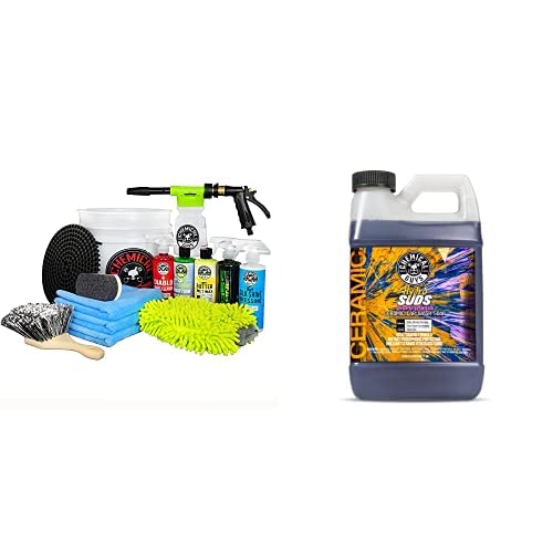 CWS21264CW 14-Piece Arsenal Builder Car Wash Kit W/Foam Gun, Bucket and (5) 16 oz Car Care Cleaning Chemicals (Works w/Garden Hose) + HydroSuds Ceramic SiO2 Foaming Car Wash Soap, 64 oz