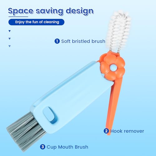 6pc 3 in 1 Cup Lid Cleaning Brush Set, 180° Rotatable Multifunctional Crevice Cleaner for Water Bottle Tumbler Baby Bottle, Cup Lid Gap Brush with Soft & Firm Bristles + Pick, 6 Pack - view 4