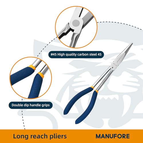 11-Inch Long Reach Needle Nose Pliers, Straight, 45° & 90° Bent - view 3
