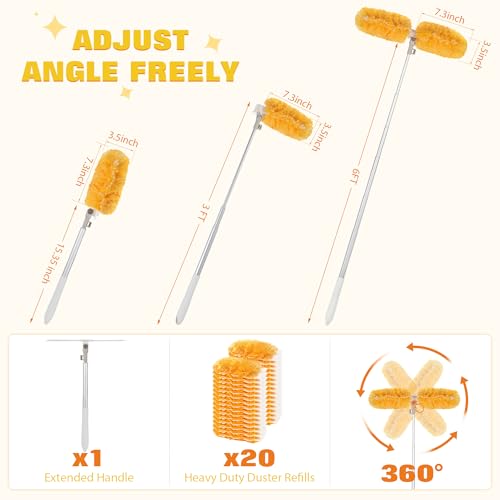6 ft Extendable Duster Handle with 20 Pcs, 360° Heavy Duty Duster Refills Kit for Swiffer, 4X Electrostatic Microfiber for Cleaning Home, Effortlessly Reach Ceilings, Fans & Hard-to-Reach Areas - view 3