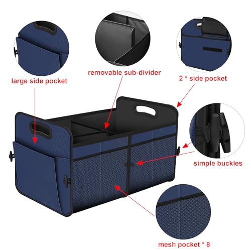 Car Trunk Organizer,Car Storage Organizer with 72L Large Capacity Waterproof Collapsible and 11 Pockets,Trunk Organizer for Car Suv/Jeep/Sedan, Large Size,Blue - view 5