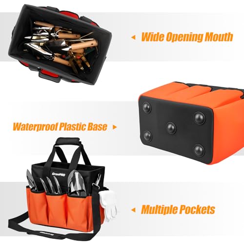 Garden Tool Bag, 10 Pockets, Adjustable Shoulder Strap, Orange - view 5