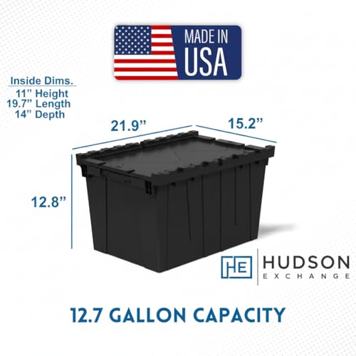 Hudson Exchange 21.9 x 15.2 x 12.8” (3 Pack) Storage Tote Distribution Container with Hinged Attached Lid, Black - view 3