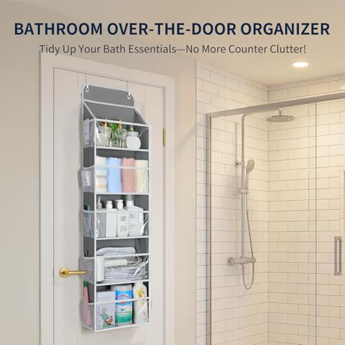 5-Tier Over the Door Organizer Hanging, 10 Side Pockets, Grey - view 6