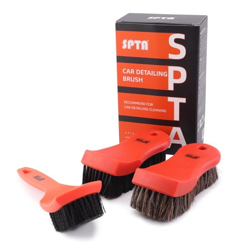 3Pcs Car Detailing Brush Kit, Leather & Textile Interior Brush, Comfortable Grip and Scratch-Free Cleaning for Dashboard, Wheels, Seats, Foot Mats and Small Areas, Black