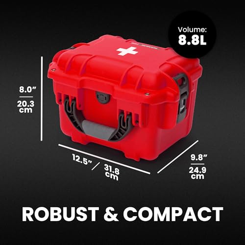 908 Waterproof First Aid Box Empty – Durable, Medical First Aid Organizer Case, IP67-Rated, Dustproof, Impact-Resistant, and Floats (9.5" x 7.5" x 7.5") – Red - view 5