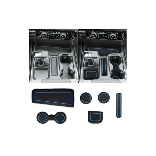 For 6PCS Refreshed Models 2022-2026 Silverado/Sierra 1500 & 2024-2026 Sierra 2500 3500 Console Liners-[3D High-Edge Liquid Silicone] Cup Holder Mats, Full Console w/Bucket Seats ONLY - Blue
