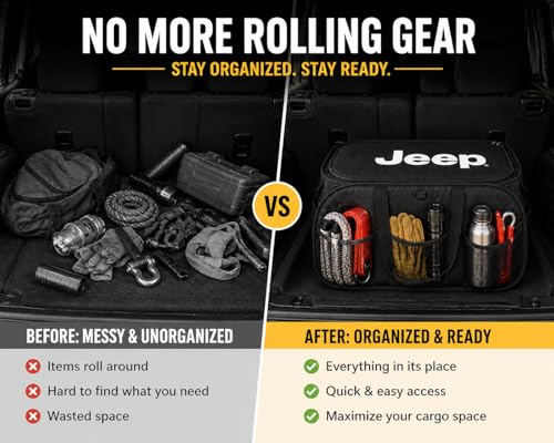 USA Officially Licensed Jeep Pop-Up Cargo Organizer - Expandable Collapsible Storage Caddy for Wrangler, Gladiator & SUVs, Black with Embroidered Logo - view 3