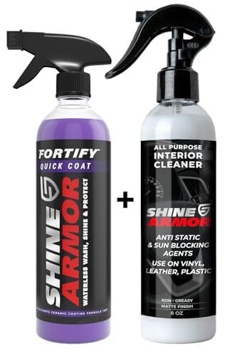 Car Detailing Bundle - Fortify Quick Coat Ceramic Waterless Wash & Interior Cleaner - Complete Automotive Care Kit for Mirror Shine Paint Protection & Deep Interior Cleaning - 2 Pack