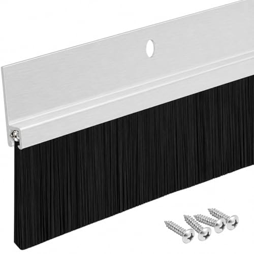 Aluminum Brush Door Sweep for Bottom of Door Exterior, 36 Inch, Metal Door Sweep for Interior & Exterior Doors, Storm Doors, & Screen Doors, Seals Gaps up to 1-1/2", Made in USA