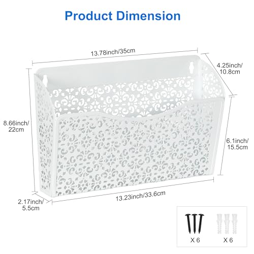 3 Pack Hollow Design Wall-Mounted File Organizer - Heavy Duty Metal, Vertical Space Saving, Letter Size Single Pocket Holder for Office, Home, School, White - view 4