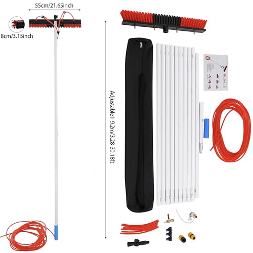 30 FT Telescopic Water Fed Pole and Long Brush w/65 ft Water Hose, Cleaning System for Tall Window Glass Door Car Solar Panel, Washing Equipment Tool Extension Pole Water Spray Washer - view 6