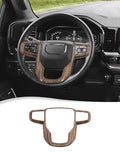 Wood Grain Steering Wheel Panel Trim Cover fit for GMC-Sierra 1500 2019-2025 & GMC-Sierra 2500HD/3500HD 2020-2024, for GMC-Yukon 2021-2024