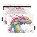 Watercolor Dragon Pencil Pouch for 3 Ring Binder, 2 Pack Waterproof Pencil Bags Clear Window Zipper School Office Supplies