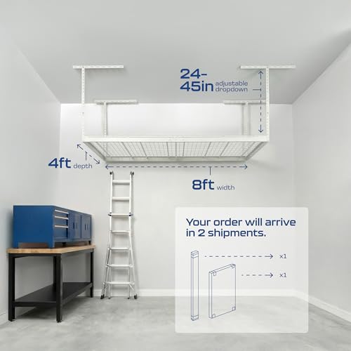 MonsterRax 4x8 Overhead Garage Storage Rack, White, 24"-45" Height - view 3