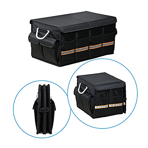 Car Trunk Organizer - Collapsible Trunk Organizer with Foldable Cover Aluminium Alloy Handle Reflective Strip for Auto, SUV, Truck, Minivan (S Black) - view 2