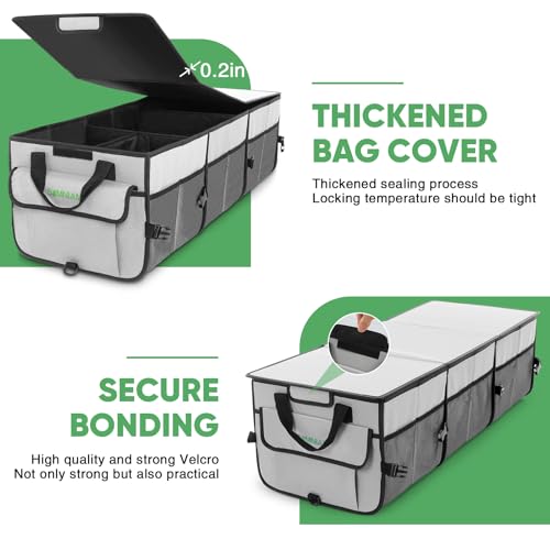 Car Trunk Organizer with Insulated Grocery Bag- 110L High Capacity Car Storage Box, with 4 Compartments, Reflective Strip, Cover, for Auto, SUV, Truck, Minivan - view 5