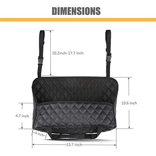 Car Seat Storage Bag - Upgrade-Black PU Leather Caddy Organizer for Additional Storage, Easy Installation, Safe Driving, Pet Barrier & Compatible with Most Front Opening Armrest Boxes - view 5