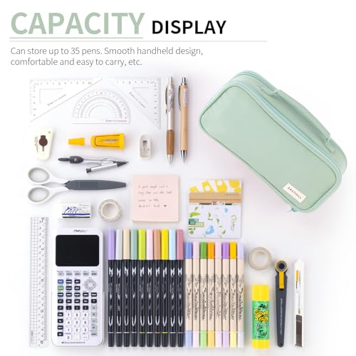 Large Capacity Pencil Case Pen Pouch Organizer Canvas Pencil Bag with Handle School Supplies for Teen Girls-Green - view 4