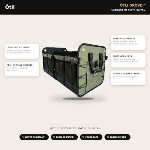 Ōtli Grove Car Trunk Organizer for SUVs & Trucks, Collapsible Storage with Structural PE support, Removable Dividers & Reinforced Handles, Olive - view 7