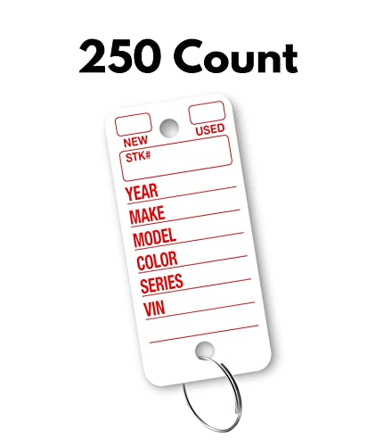 Poly Tag White Key Tags with Ring - 250 Count - Includes Rings and 2 Fine Point Pens - Plastic Car and Automotive Dealer Tags - view 3
