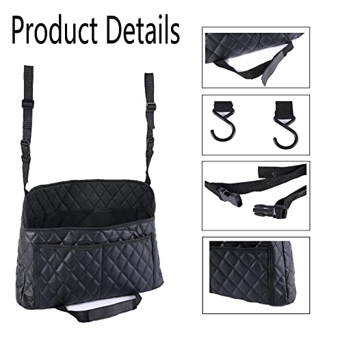 Modern Minimalist Car Seat Storage Bag - Black Faux Leather Caddy - Automotive Seat Back Organizer - 2 Compartments - Rectangular - Durable - Seat-back mounted - 15.35 x 3.94 x 10.63 inches - view 2