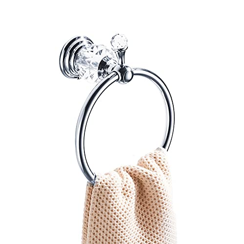 Chrome Towel Ring, Crystal Hand Towel Holder Polished Bath Towel Bar Bling Bathroom Accessories Wall Mounted