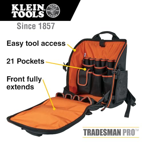 55482 Tool Bag Backpack, 21 Pockets, Black/Orange/Gray - view 2