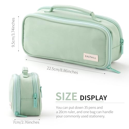 Large Capacity Pencil Case Pen Pouch Organizer Canvas Pencil Bag with Handle School Supplies for Teen Girls-Green - view 3
