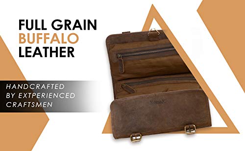Premium Buffalo Leather Hanging Toiletry Bag Travel Dopp Kit - view 4