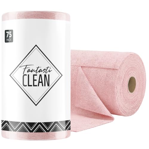 Microfiber Cleaning Cloth Roll -75 Pack, 12" x 12" (Pink)