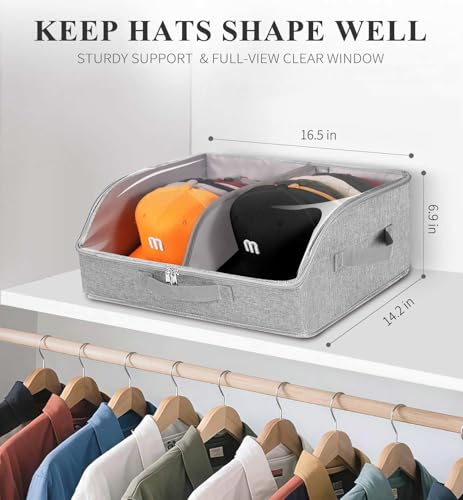 Hat Organizer for Baseball Caps, Large Hat Storage Box for Closet, Gray - view 2