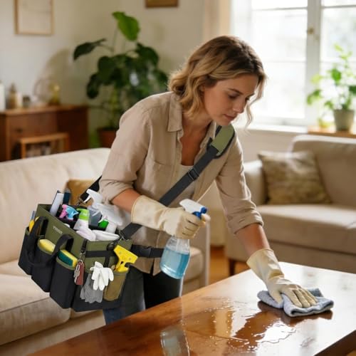 Foldable Cleaning Supply Caddy, Wearable Cleaning Tote with Dividers - view 6