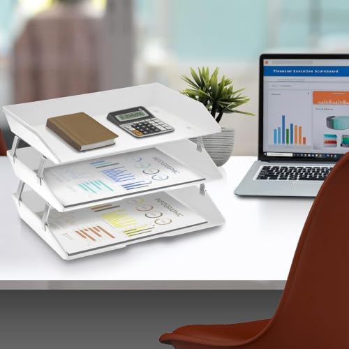 Facility 3 Tier Letter Tray, Side Load, Letter Size/A4, Desktop File Organizer, Plastic (White Color) - view 3