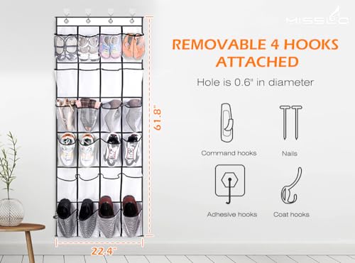 Over The Door Shoe Organizer 24 Large Mesh Pockets, White - view 6