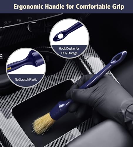 3PCS Car Detailing Brush Set, Boars Hair Bristles Brushes, Indigo - view 3