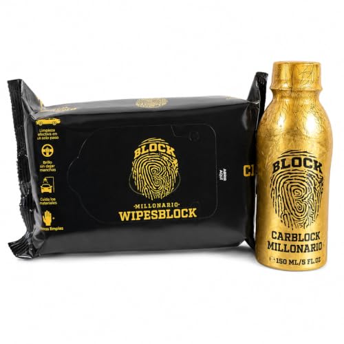 Carblock Millonario Car Care Bundle - Liquid Car Perfume 150 ml (Scent Up to 3 Months) + WipesBlock Interior Wipes 75 Ct - Clean, Restore Black Trim, Eliminate Odors, No Residue