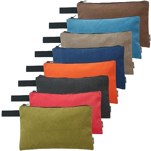 8 Pack Canvas Tool Pouch with Zipper,Upgrade 16 oz Heavy Duty Small Tool Bag,Multipurpose Organizer Utility Tool Bag,for Tools,Office Supplies,Cosmetics,Stationary
