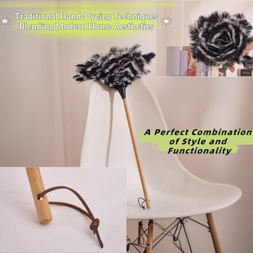 Ostrich Feather Duster with Wood Handle - Segment Dyed Reusable Feather Duster for Delicate Items, Antiques, Electronics, Home Office Decor and Cleaning (S) - view 4