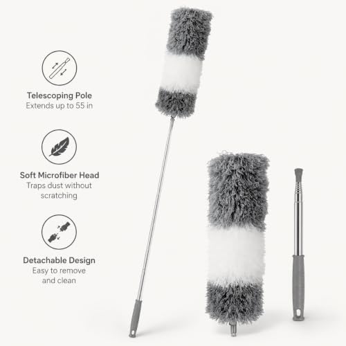 1 Pack Extendable Microfiber Duster, Long Dusting Wand for Ceilings, Gray - view 3