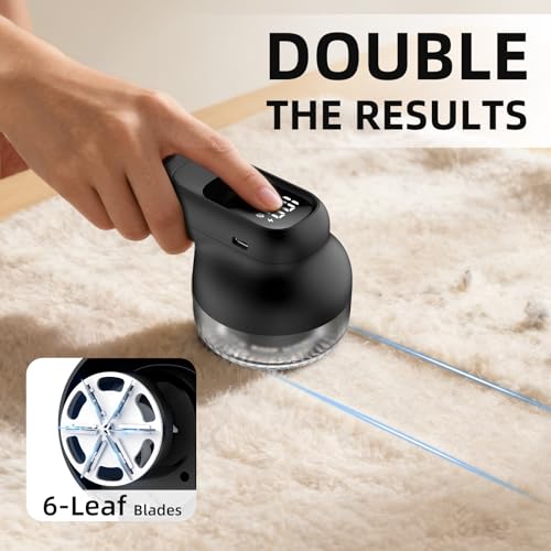 Fabric Shaver, Lint Remover Rechargeable with 3 Speeds, 6 Leaf Blades, Digital LED Display to Remove Fuzz Lint Balls for Clothes, Furniture, Sweater and Couch (Black) - view 6